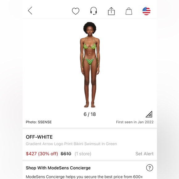Off-White Side Tie Triangle Bikini Set Blue Green Yellow Ombré US 4 Off-White - Picture 7 of 9